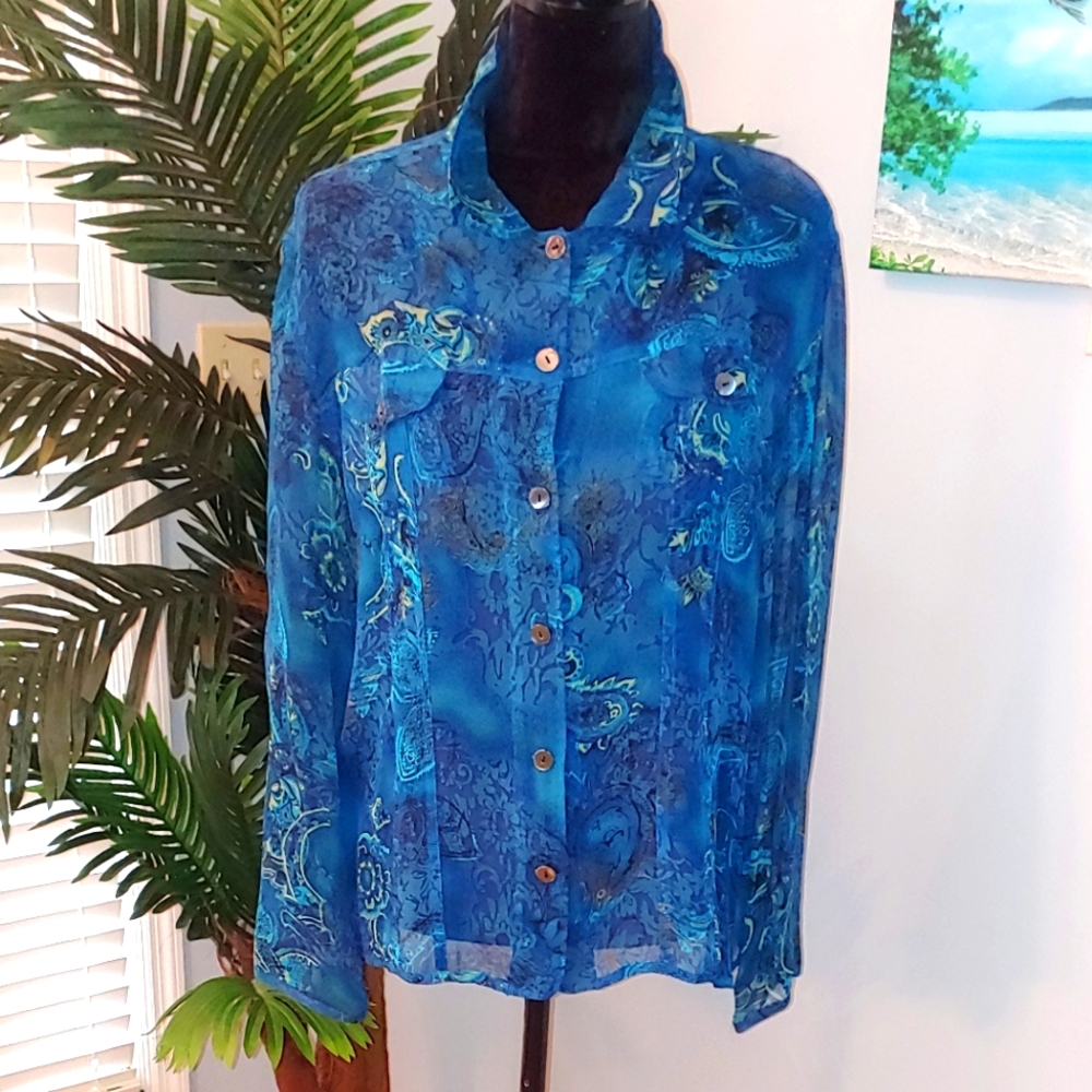 Chico's Size 3 Blue Silk Blouse